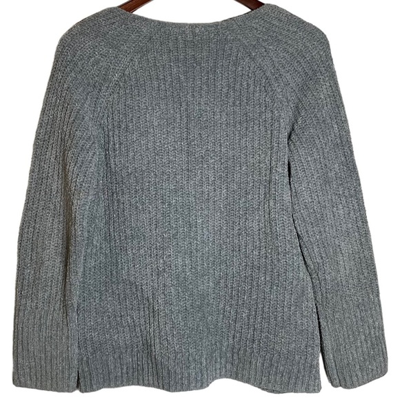 Lucky Brand Chenille V Neck Chunky Knit Raglan Long Sleeve Sweater Blue Small S - Picture 2 of 14